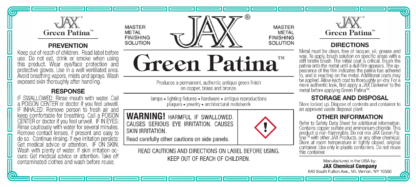 Jax Green Patina package label