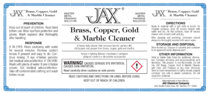 JAX Brass, Copper, Gold and Marble Cleaner label