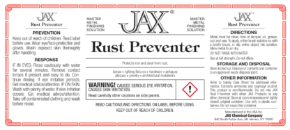 JAX Rust Preventer label