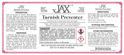 JAX Tarnish Preventer label